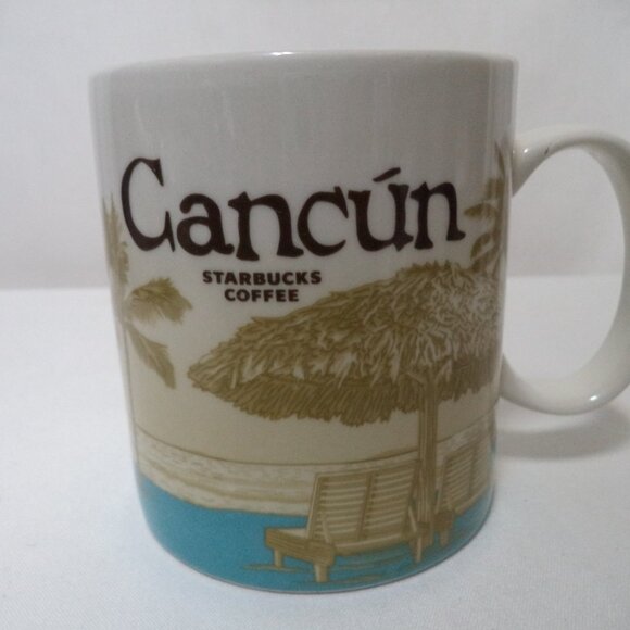 Starbucks Cancun Mexico Vintage Mug Cup Micro Dish beach palm trees - Picture 2 of 11